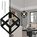 Modern Geometric Pendant Light, Square Ceiling Metal Chandelier Lamp Fixture with E27 Socket, Adjustable Height Lighting Tool, Hanging Decoration for Bedroom Dining Room Kitchen Island(Black)