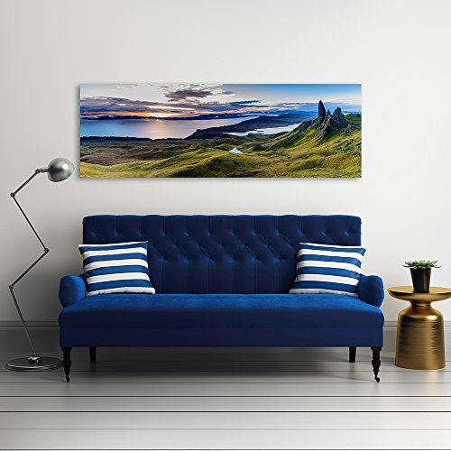 Feeby Panorama foto op Canvas 1-delig 158x53 Schilderij op Canvas Langwerpig Canvasdoek Wanddecoratie Moderne Fotoprint Natuur Landschap Schotland The Old Man of Storr Blauw Groen - Afbeelding 5