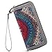 Women Canvas Zipper Clutch Purse Credit Card Wallets to Organize Your Cash,Bank Card and Phone with Removable Wristlet Strap (Grey)