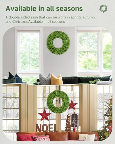 Image of DDHS 19''Boxwood Wreaths for Front Door,Artificial Spring Wreaths for Farmhouse Wedding Green Year Round Indoor Outdoor for Fall Summer Christmas Wreath Home Decorations-Green