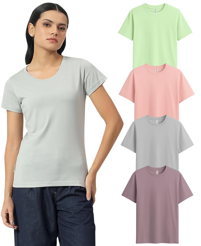 Image of Sleepynuts Women's Plain Round Neck Regular Fit Half Sleeve Cotton T Shirt