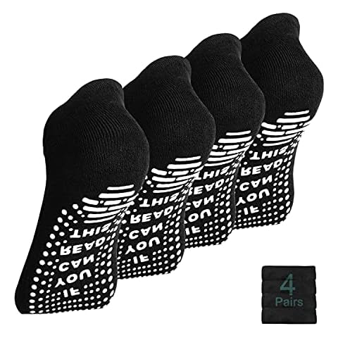 Non Slip Yoga Socks for Women Grip Socks for Pilates Barre Ballet Home& Hospital 4 Pairs - black - One size Cover