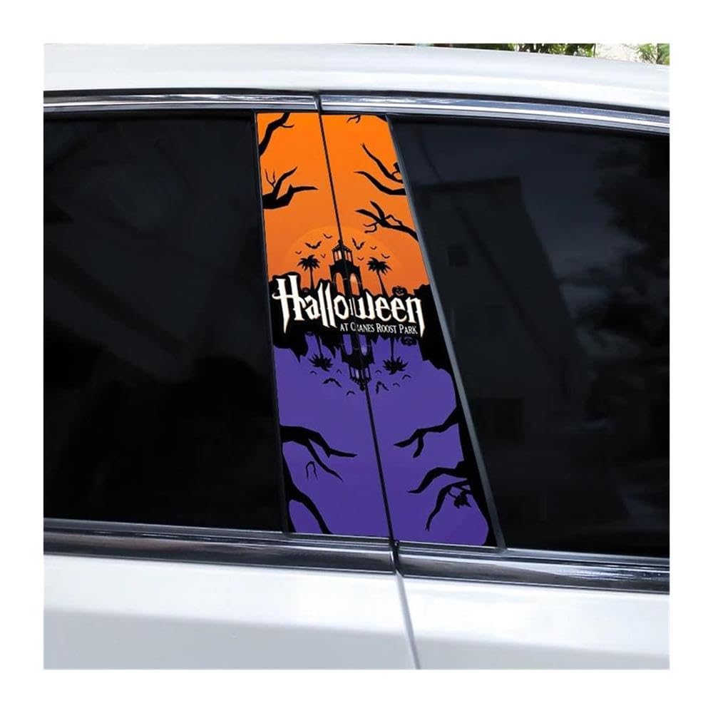 Body Parts 2pcs Car Center Column Sticker Halloween Colorful Scenery DIY Vinyl Car B-Pillar Decals(Type A)