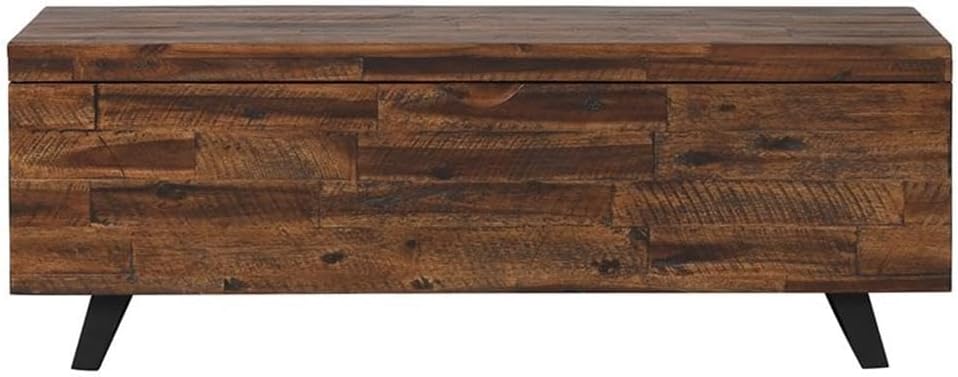 MAKLAINE Broadmore Rectangular Acacia Wood Storage Trunk, 46 in Top, Brown Finish, Black Metal Legs, Hinged Lid, Versatile Coffee Table or Entryway Storage for Living Room or Bedroom