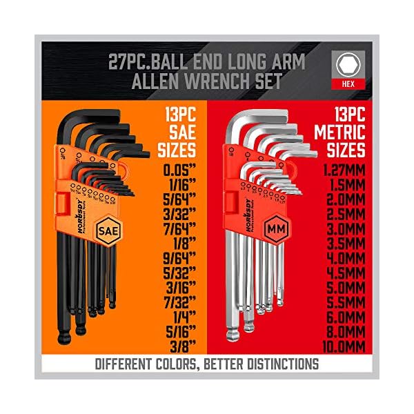 HORUSDY Allen Wrench Set, Hex Key Set Long Arm Ball End Hex Wrench Set