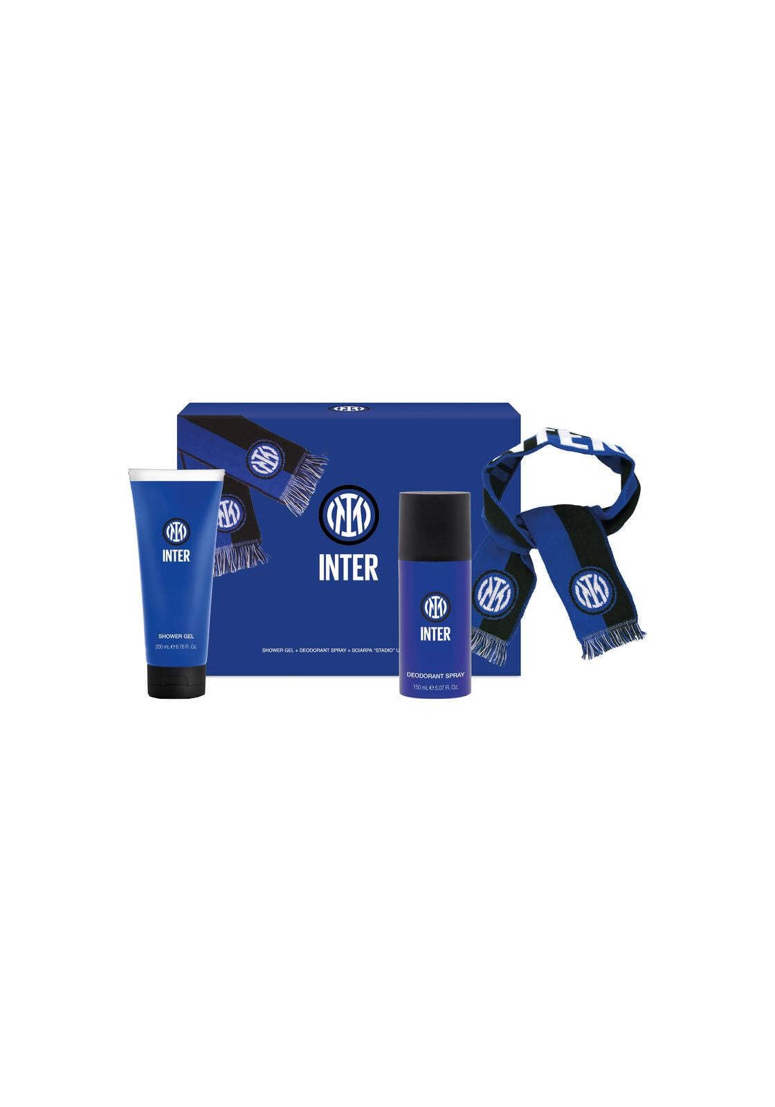 INTER | Confezione Regalo, Deodorante 150ml + Gel Doccia 200ml + Sciarpa con Logo Ufficiale