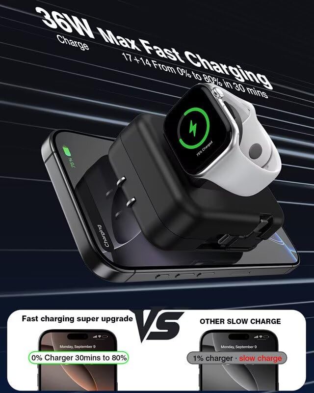 Image of 3 in 1 Retractable Wall Charger for Apple Watch,36W Fast Charging Block with 31 Inch Cables,Multi-Device Travel Charger for iPhone 17 /16 /15 /14 /13 /12, iWatch & AirPods (Black)