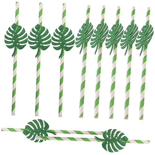 Pitillos de Papel Monstera Verde 20 cm 10 Piezas miniatura 1