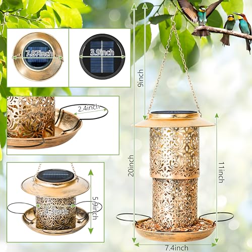 Xdw-Gifts Bird Feeder For Outdoors Solar Hanging Bird Feeder Bird House With Cardinal Feeder Large Capacity Metal Wild Bird Feeder For Garden Decor Unique Gifts & Patio Decor  thumb #2