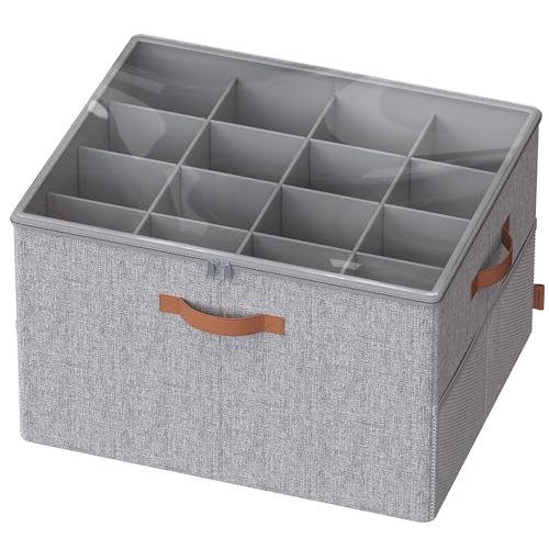 SONGMICS Schuh-Organizer, Schuhaufbewahrung, für 16 Paar Schuhe, Schuhbox, Griffe, platzsparend, Aufbewahrungsbox mit transparentem Deckel, anpassbar, für Schrank, taubengrau LSP555G01