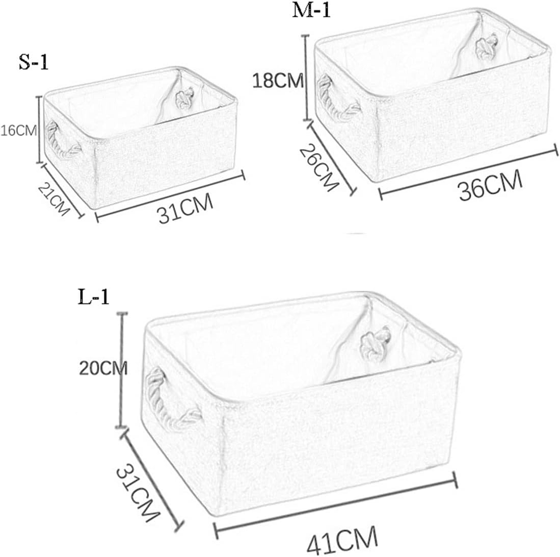 Storage Basket, Portable Foldable Clothes Closet Organizer Containers, Multifunction Hemp Rope Handle Storage Bag for Clothing, Pack of 3 (Color : Beige, Size : S-1/m-1/l-1)