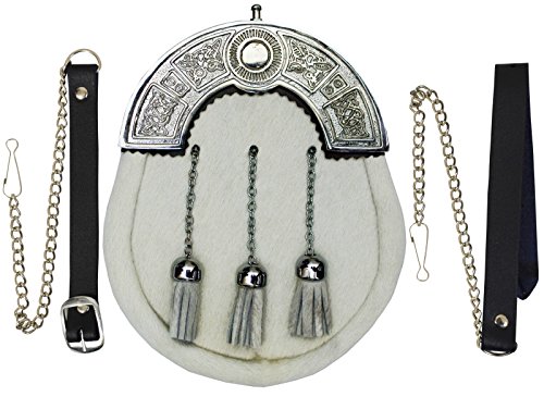 Kilt Sporran Completo Blanco Pieza Celta/Kilt Bolso Tipo Sporran