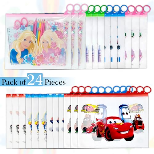 Image of GLUN Cartoon Print Pencil Pouch for Boys, Pack of 24 All Multi Translucent Printed Stationary Bag Organiser for School, Multi-Purpose Bag