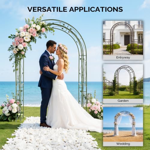 Bonnlo Arche de Jardin en Acier et Double Couche, Arche en Fer pour Plantes Grimpantes et Rosiers, Tonelle Jardin pour Mariages, Fêtes et Décorations Extérieures 215 x 150 x 60cm, Vert Olive