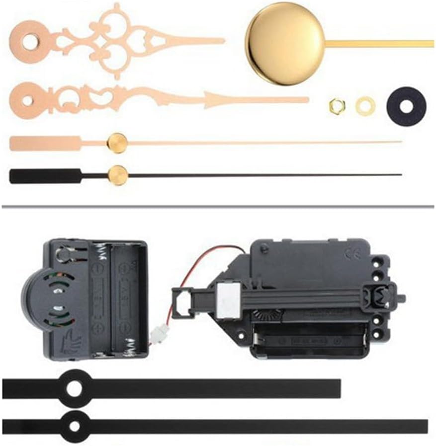 DIY Pendulum Clock Movement Kit with Melody, 17mm Shaft Length, Black + Gold Wall Clock Accessories Home Decor, Includes Setting Button and Music Chime