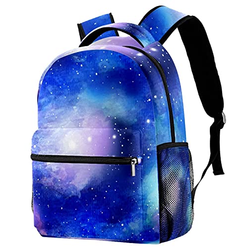 Sac d'école bleu aquarelle galaxie pour étudiants style dauphin et coquillages