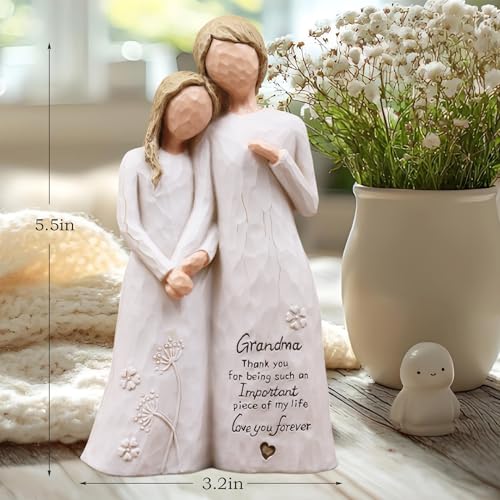 Figura decorativa abuela y nieta en resina pintada a mano miniatura 5