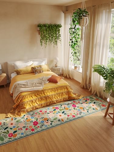 Runners for Hallways Kitchen Runner Rug Non Slip 2'x 10' Long Washable Rugs with Rubber Backing Soft Floral Carpet Runner for Hallways, Kitchen, Laundry, Bedroom, Bathroom(Green)