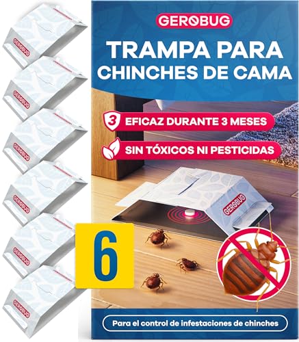 Gerobug Trampa para chinches de cama, 6 unidades, efectivas trampas adhesivas con fuerte cebo para la detección temprana de chinches, monitorización sin productos químicos y lista para usar, con