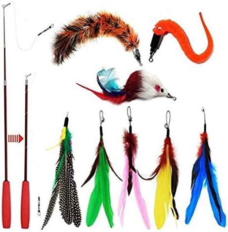 Harger Cat Stick Interactive Cat Feather Wand, Retractable Telescopic Cat Fishing Pole Toy with 2pcs Retractable Cat Wand Toy & 7pcs…