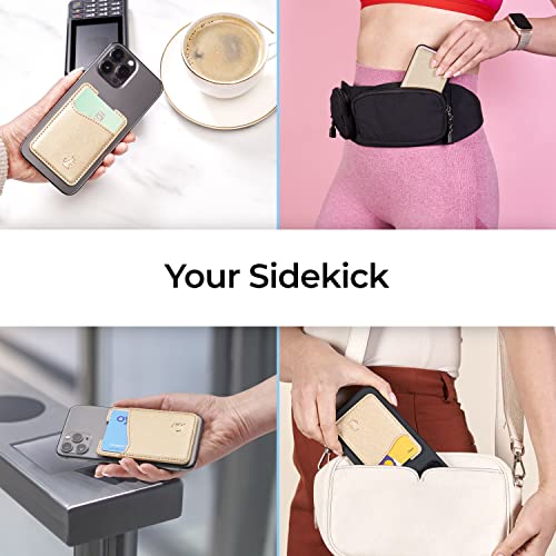 Suporte de cartão de telefone de couro premium para smartphones iPhone e Android (couro dourado)
