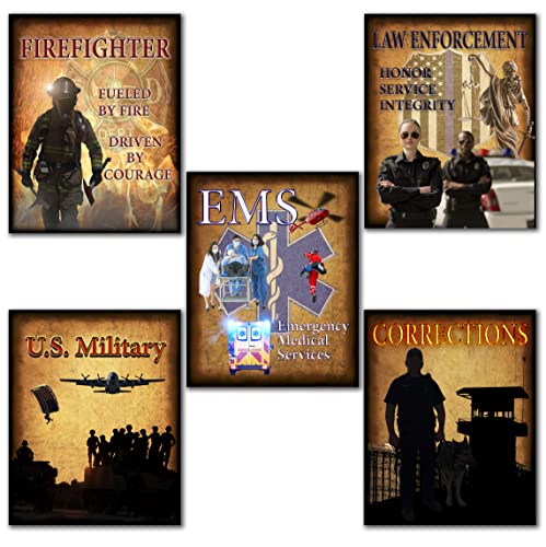 No One Stands Alone - Patriotic 5 Pack Wall Art - 11 X 14 - Emergency Medical Response - Firefighters - Law Enforcement - Military - Corrections - Dispatch - Tribute (No One Stands Alone 11 X 14)