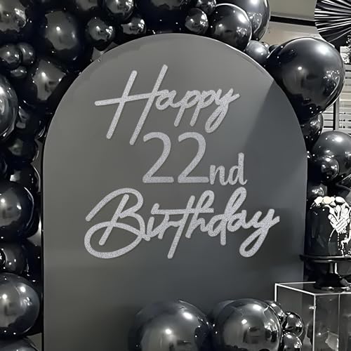 Image of Happy Birthday with 0-9 Numbers Sign for Backdrop - Glitter Felt Custom Age Happy Birthday Decal for Balloon Arch Birthday Decorations Baby Shower - Silver