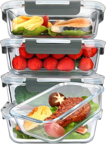 [5-Pack 36 Oz] Glass Meal Prep Containers Upgraded Snap Locking Lids Glass Food Storage Containers Microwave Oven Freezer and Dishwasher (5 5pack 36oz)