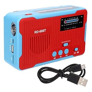 mumisuto Noodradio, RD-666T draagbare, op zonne-energie aangedreven noodhandslinger AM-FM-radio met LED-zaklamp (rood)