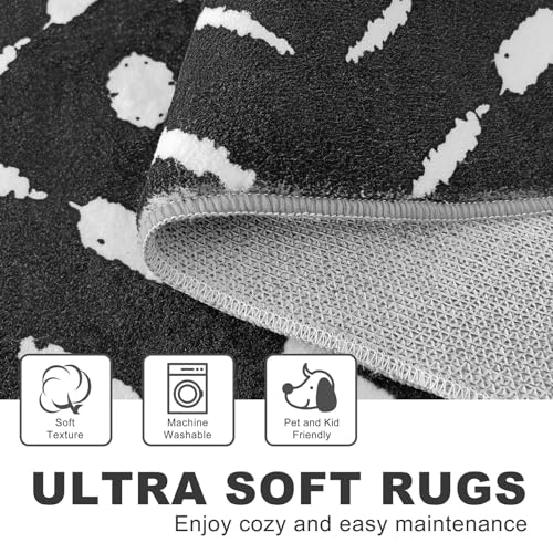 KILOCOCO Kitchen Runner Rug 2x6 Washable Runner Rug Soft Hallway Runners Non Slip Printed Distressed Laundry Room Rugs, Low-Pile Runners for Entryway Bedroom Living Room, Black