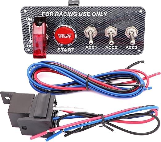 Image of 12V 5IN1 Racing Car Ignition Switch Panel with Engine Push Button Ignition Starter Switches Panel 5 in 1 Carbon Fiber Toggle Switches for RV Car Boat Yacht Ship SUV Bus Caravan