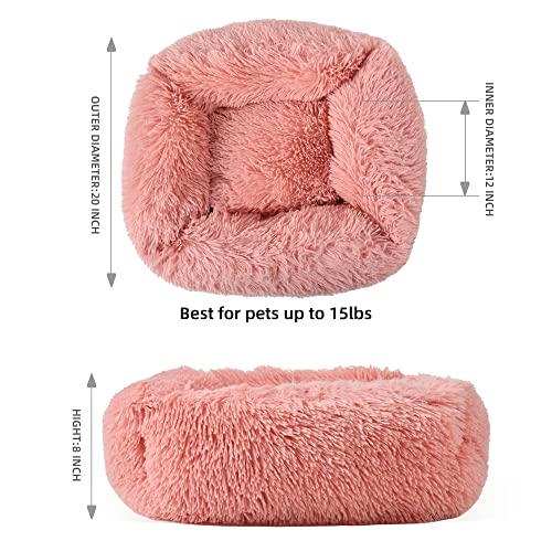 Gavenia Cat Bed For Indoor Cats,22 Inch Soft Long Plush Cushion Washable Pet Bed Calming Self-Warming Square Cat And Dog Bed Anti-Slip & Waterproof Bottom Cushion (22 X 18 X 7 Inch,Pink) #TOP1