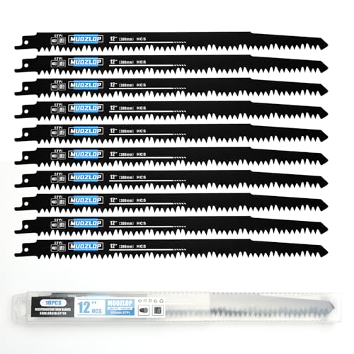 Image of MUOZLOP10 Pack 12 inch Reciprocating Saw Blades Set, 5TPI High Carbon Saw Blades, Woodcutting Saw Blades with Organizer Case (10, 5TPI /12 inch)