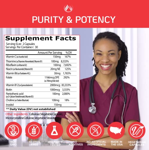 THE ENCLARE NUTRITION Vitamin B12 - B Complex Vitamins Supplement-Energy Metabolism, Nervous System Support, Brain, Heart, Tissue Health with Vitamin C & B(1,2, 3,5,6,7,8,9,12) Vegan Max Strength (3) - Image 6