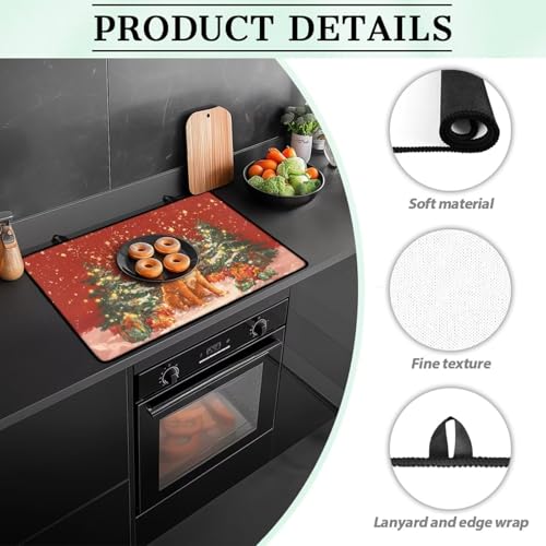 Image of Christmas Tree Dog Stove Top Cover for Electric Insulation Rubber Countertop Pad with Two Hooks Extra Large Counter Silicone Mat with Two Hook Easy to Clean Christmas Decor