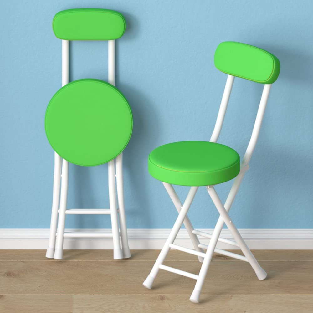 Taburete Alto Plegable Sillas De Bar con Respaldo Asiento De Cuero PU, Sillas De Cocina Redondo Desayuno Silla Plegable, Taburetes De Bar Portatil con Reposapiés (Color : Green)