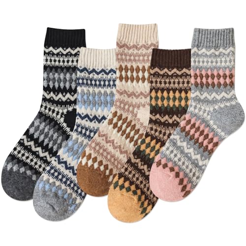 IIG Winter Warm Wool Socks for Women Original Design Trendy Boot Socks Ideal Gift (Fair isle style 05-5 pairs)