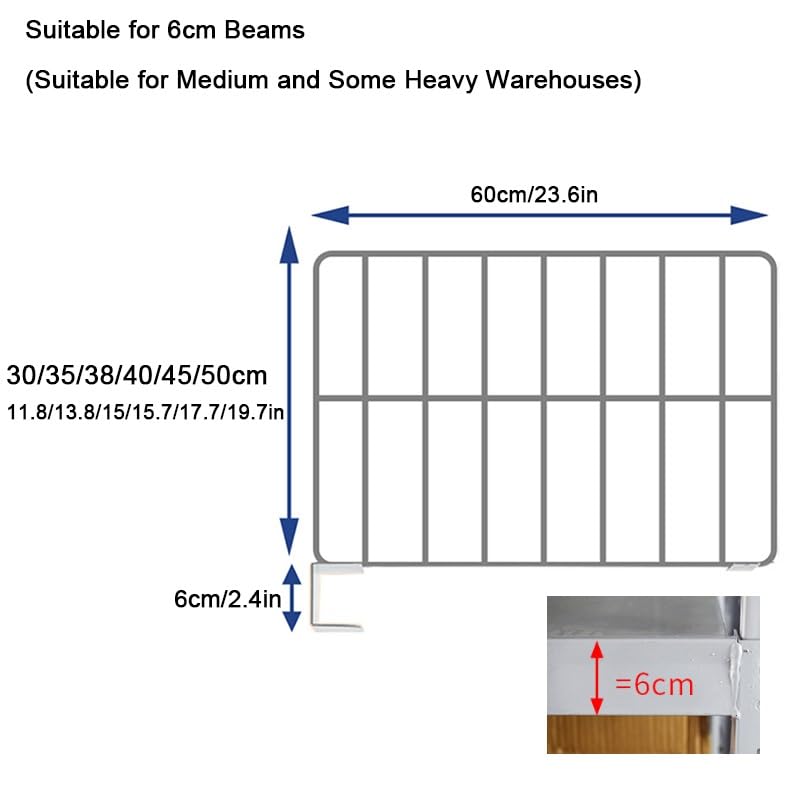 Separador Estantes, Metálico Organizador Y Separador para Armarios, para Estanterías para Baño Oficina Despensa Almacenamiento(Buckle 6cm,60x40cm/10pcs)