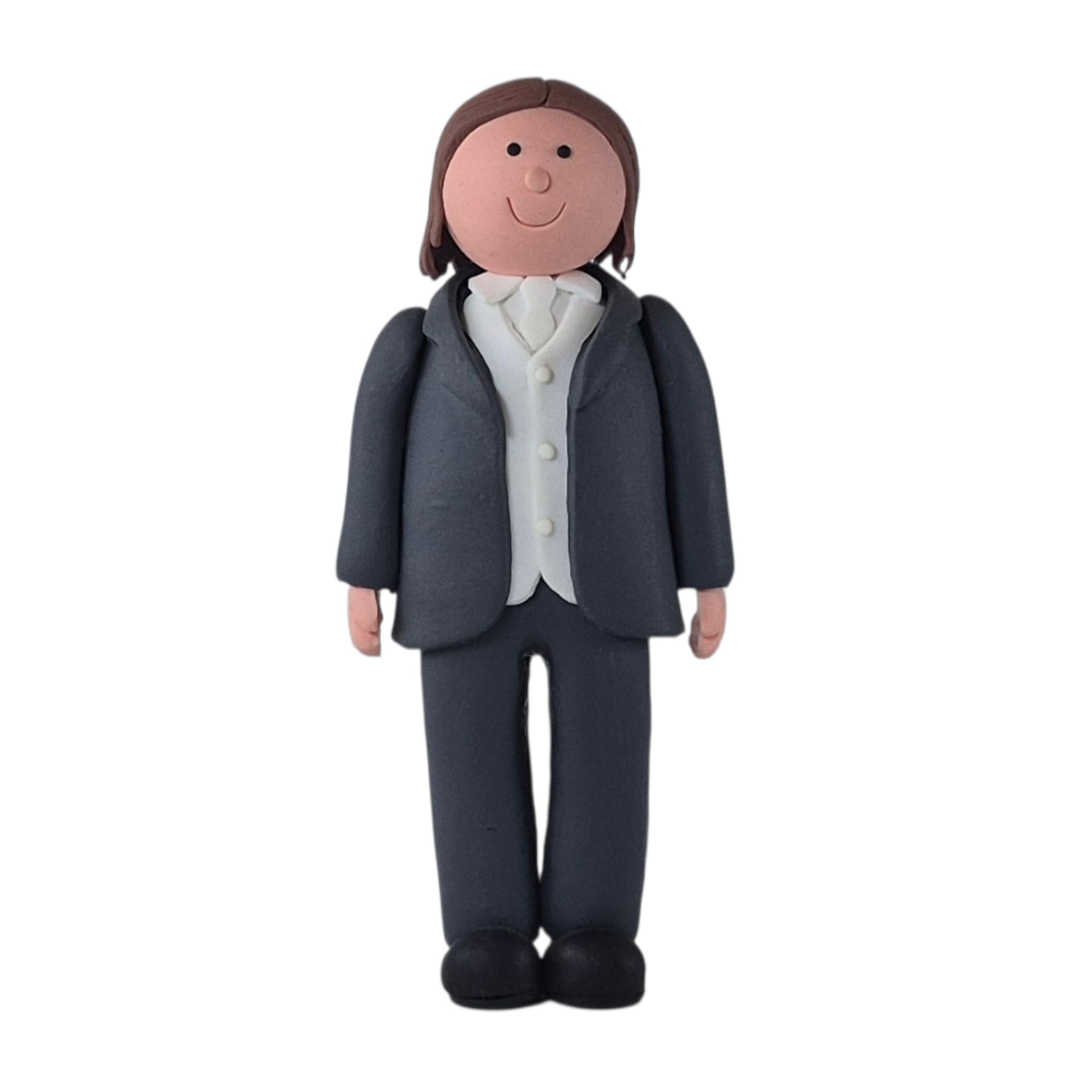 Claydough Bride & Groom Wedding Cake Topper - Mix & Match Hair Colours - Mr & Mr, Mrs & Mrs or Mr & Mrs Couples - 120mm high - Lightweight Wedding Cake Decoration (Groom Brown Long)