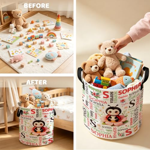 Image of Custom Ladybug Laundry Hamper, Personalized Laundry Basket with Name, Customized Dirty Clothes Basket for Clothes Toy Bathroom Bedroom Storage,S-16.5 inchX 13.8 inch