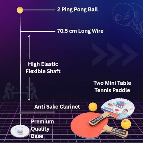 Image of Training Table Tennis Set for Kids & Adults | Elastic Soft Shaft Ping Pong Trainer with Stable Iron Base | Indoor & Outdoor Reflex Practice Game for Hand-Eye Coordination