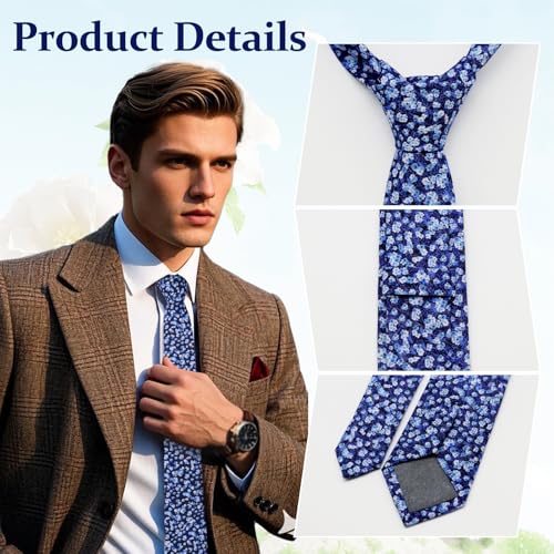 Image of Floral Ties Skinny Tie for Men, Cotton Mens Neckties for Weddings | 2.56'', floral, slim, soft and comfortable, men's neckties for casual, business, party, daily, dating