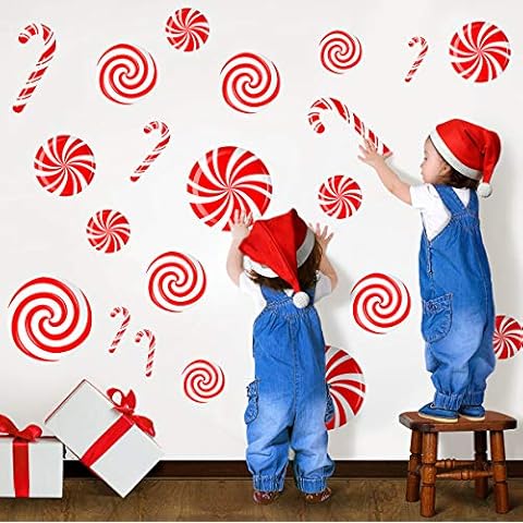 CIOEY Peppermint Floor Decals 24 Pieces Large Stickers for Christmas Candy Land Party Decorations, Store Decor Floor Windows Walls Winter Holiday Decoration Supplies, Red and White Cover