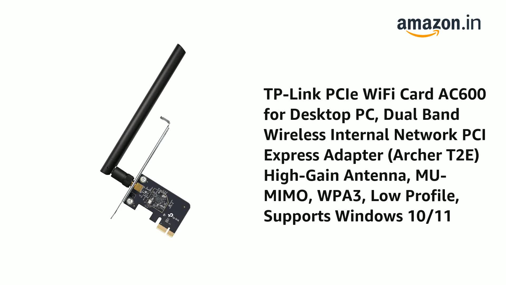 TP-Link PCIe WiFi Card AC600 for Desktop PC, Dual Band Wireless
