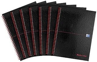 Oxford Black n' Red A4 Glossy Hardback Wirebound Notebook, Ruled, 140 Page, Pack of 7