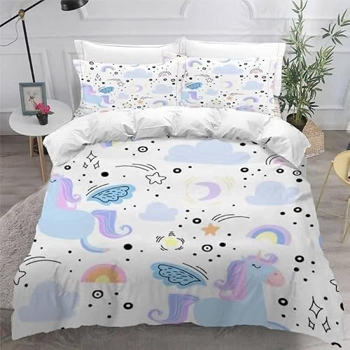 QBIDCSX Bedding Double Bed Set Sky Theme Bedding Double Bed Set - Microfibre Quilt Cover 230x220 cm - Comforter Cover with 2 Pillowcases(Double)