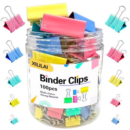 Binder Clips, 100PCS Large Binder Clip Assorted Sizes, Medium Small Binder Clips for Paperwork, Bulldog, Office Clips, Paper Clamps, Colorful Binder Clip Set for Office and School Supplies
