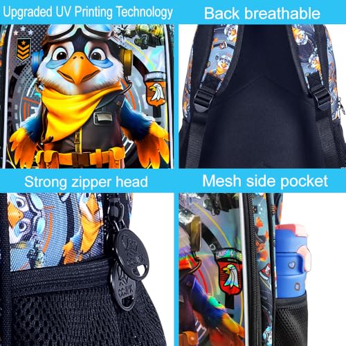 Image of 3Pcs Boys Backpack, 16 inch Eagle Bookbag for Elementary Preschool Kindergarten, Kids School Backpacks with Lunch Box(Black)