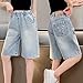 12-14 Years Bermuda Baggy Denim Shorts for Girls High Waist Straight Leg Summer Shorty Trendy Fashion Athletic Clothes Jorts Daily Wear Blue