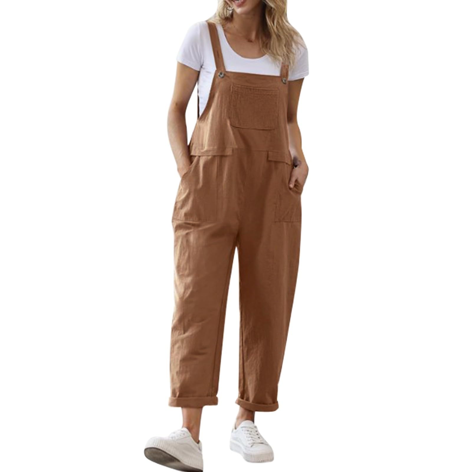 Peto de lino para mujer, holgado, muselina | Overall,Leicht,Und,Luftig,Romper,Beiläufig,Loose,Trägeroverall,mit,Taschen,Porns,Für,Freizeit,Alltag